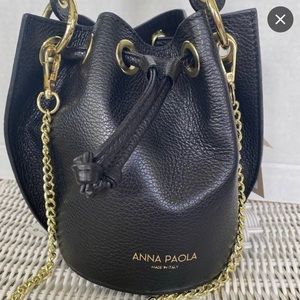Anna Paola Black Leather Bucket Bag